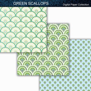Green Scallops & Flowers - Digital Paper Collection 12x12 - Etsy