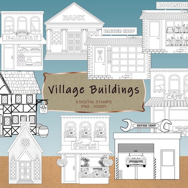 Village Buildings Digital Stamps - Village Digistamp Collection