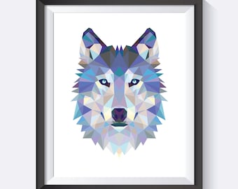 Wolf Print, Polygon, Wolf Face, Triangle Wolf, Geometric Wolf Print, Wolf Wall Art, Wolf, Wall Art,  Digital Print Wall Art, PDF