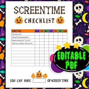 Halloween Screen Time Checklist | Editable | Instant Download | Chore Chart