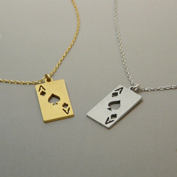 Playing card Necklace, Ace of Spade necklace, Poker necklace, Gold ace necklace, Good luck symbolic gift, Casino player charm