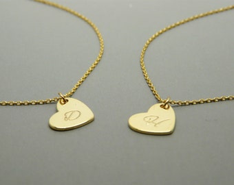 Personalized heart necklace, Stamped delicate necklace, Tiny heart necklace, Initial jewelry, Gold heart initial necklace