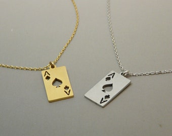 Playing card Necklace, Ace of Spade necklace, Poker necklace, Gold ace necklace, Good luck symbolic gift, Casino player charm