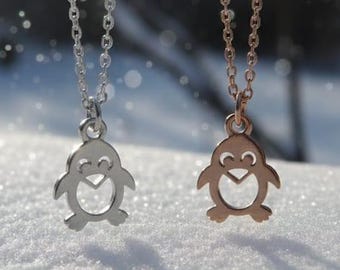 Penguin Necklace, Gold Silver Rose Gold Pendant, Animal Charm Jewelry, Cute Gift for Her