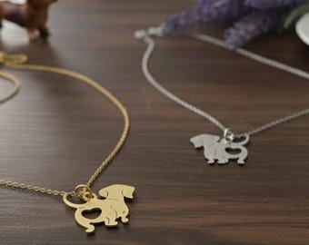 Dog Necklace, Gold Silver Dog Pendant, Heart Cutout Jewelry, Pet Lover Gift, Dog Mom Necklace