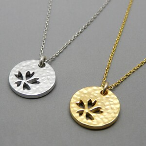 Coin necklace, Clover necklace, Hammered gold coin necklace, Minimalist necklace, Layering necklace, Silver clover necklace