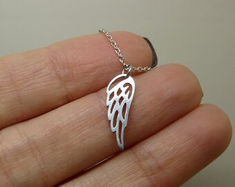 Angel wing necklace, Protection amulet, Guardian angels, Silver angel wing, Wing charm, Silver wing pendant, Gift for her
