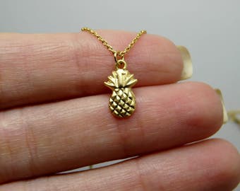 Ananas-Halskette, Ananas-Schmuck, Obst-Halskette, Gold Ananas, zarte Halskette, kleine Ananas