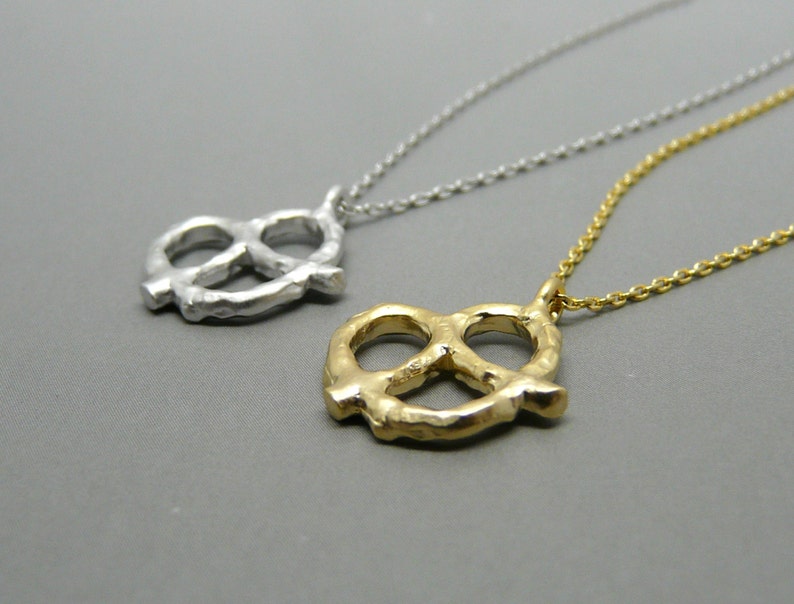 Pretzel necklace Gold pretzel pendant Pretzel charm Food Etsy