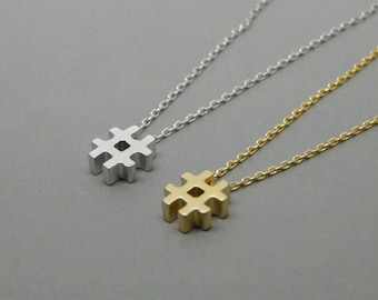 Wishrocks Hashtag Symbol Number Sign Pendant Necklace in 14K Gold Over Sterling Silver