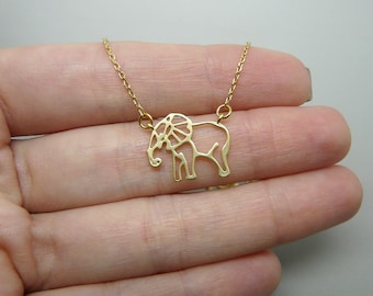 Gold Elephant necklace, Elephant jewelry, Elephant charm, Elephant necklace, Lucky charm