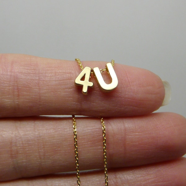 I love you necklace, Love necklace, Initial number necklace, Gift for her, 4U pendant, Gold necklace, Love jewelry