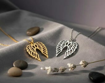 Angel Wings Necklace, Memorial Jewelry, Gold or Silver Angel Pendant, Sympathy Gift, Guardian Angel Necklace, Remembrance Jewelry