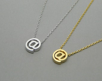 At symbol @ necklace, Twitter internet necklace, Delicate necklace, Symbol jewelry, Email charm, Original gift