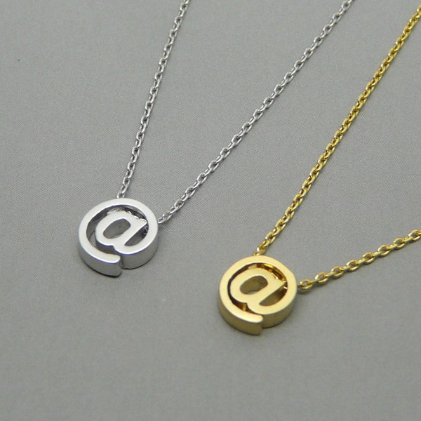 At symbol @ necklace, Twitter internet necklace, Delicate necklace, Symbol jewelry, Email charm, Original gift