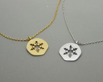 Snowflake necklace, Winter necklace, Snowflake charm, Christmas gift, Coin snowflake, Gold snowflake