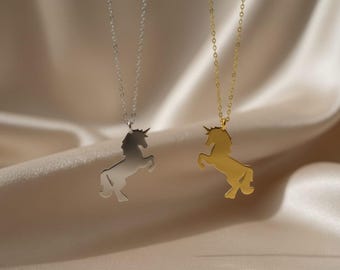 Unicorn Necklace, Gold or Silver Unicorn Pendant, Dainty Fantasy Jewelry Gift, Horse Necklace, Magical Animal Charm
