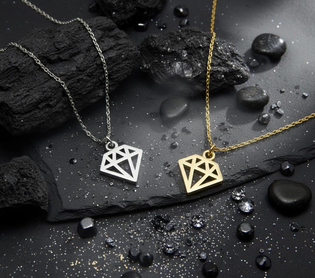 Buy Diamond Shape Necklace, Geometric Pendant, Gold or Silver