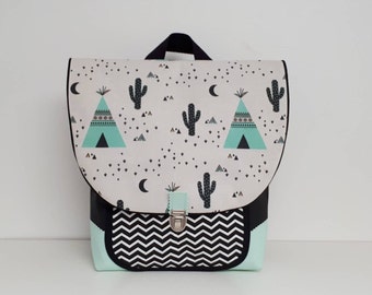 Children's waterproof backpack/small satchel - Teepee backpack, nursery cactus - Personalized gift for boy, girl