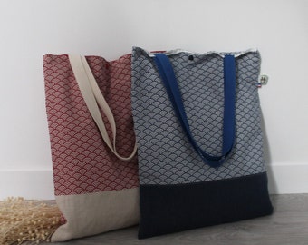 Tote bag personnalisable - sac fourre tout - sac personnalisé- vagues bleu ou rouge