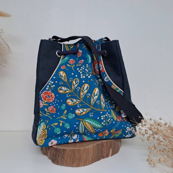 Sac seau tissu - Porté épaule ou bandoulière réglable - sac en toile look décontracté et naturel - sac pour elle