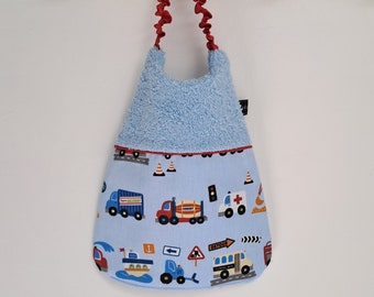 Elastic bib embroidered with first name - Small vehicles - Embroidered children's napkin