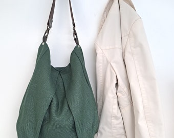 Grand sac hobo en toile coloris cèdre - Sac à bandoulière grand et léger pour femme avec anse en cuir