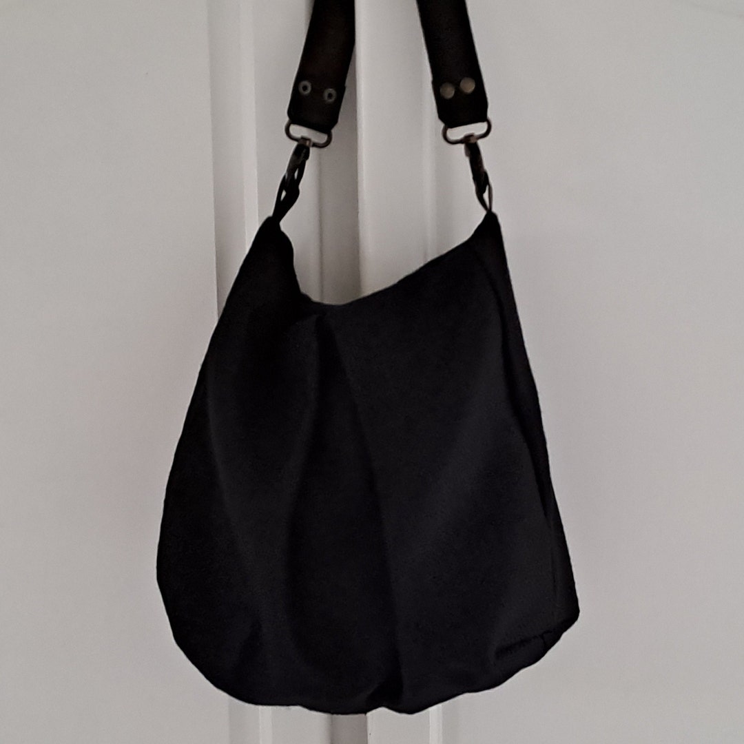 Sac hobo noir avec anse en cuir marron sac hobo en toile Sac minimaliste pour femme urbaine 
