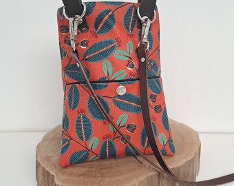 Pochette téléphone bandoulière cuir - Etui smartphone Mandarine - Petit sac imperméable pour femme