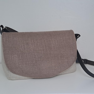 Sac à main toile beige et marron clair bandoulière cuir