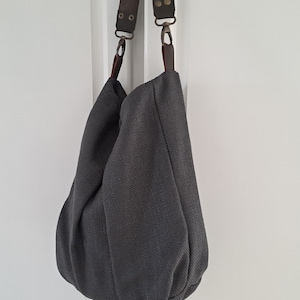Large brown canvas hobo bag - women&#39;s bag with removable leather handle
