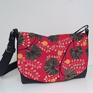 Sac à main bandoulière femme en simili cuir noir et tissu fuchsia Pondichery