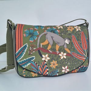 Sac à main femme bandoulière kaki - Sac besace tropical - Sac à main personnalisé prénom ou initiales