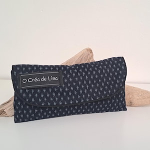 Etui à lunettes homme tissu japonais motifs dièses coloris marine, bleu - Etui lunettes personnalisé papi, papa - Cadeau pour homme
