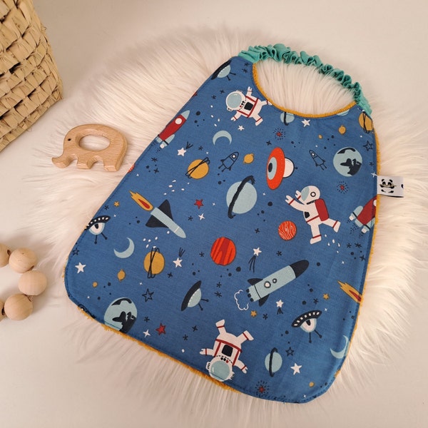 Personalized bib with elasticated neck easy to put on - Astronauts, planets, rockets theme - First name embroidery