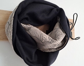 Snood for men in Japanese fabric with black waves