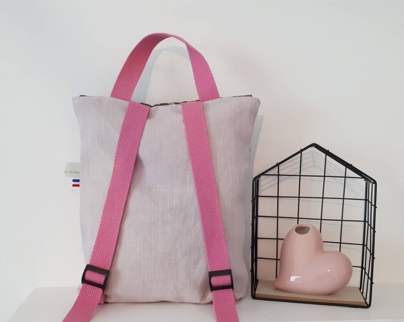 Unicorn backpack for customizable girl with name in pink French linen Children/'s backpack for school or nursery