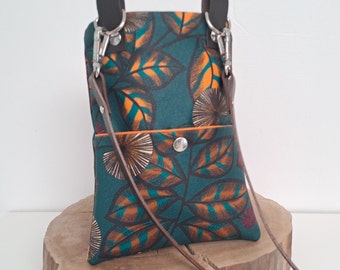 Pochette téléphone bandoulière cuir - Etui smartphone Feuillages - Petit sac imperméable pour femme