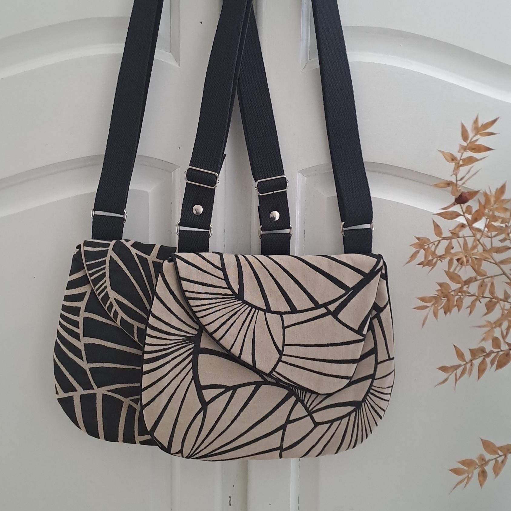 Sac à Main Tissu Géométrique Noir Et Vert - Zippé - Fait Main - Neuf Sans étiquette