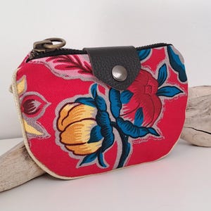 Porte-monnaie tissu Indien fuchsia - Petite pochette zippée personnalisable
