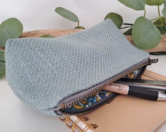 Pencil case in verdigris canvas - Customizable zipped case with first name, message