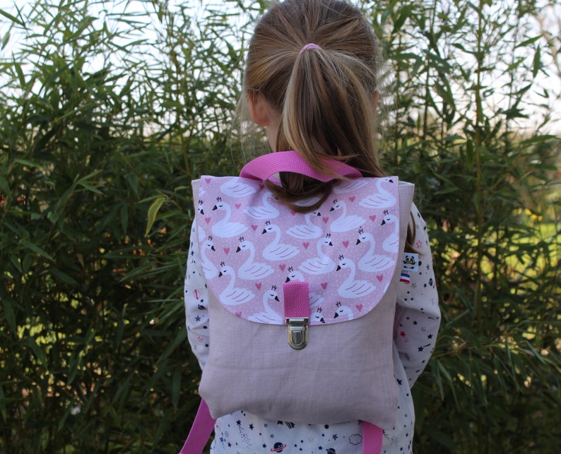 Unicorn backpack for customizable girl with name in pink French linen Children/'s backpack for school or nursery