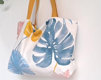 Grande borsa tote in tela di palma con manici in cotone color senape - Grande borsa da spiaggia