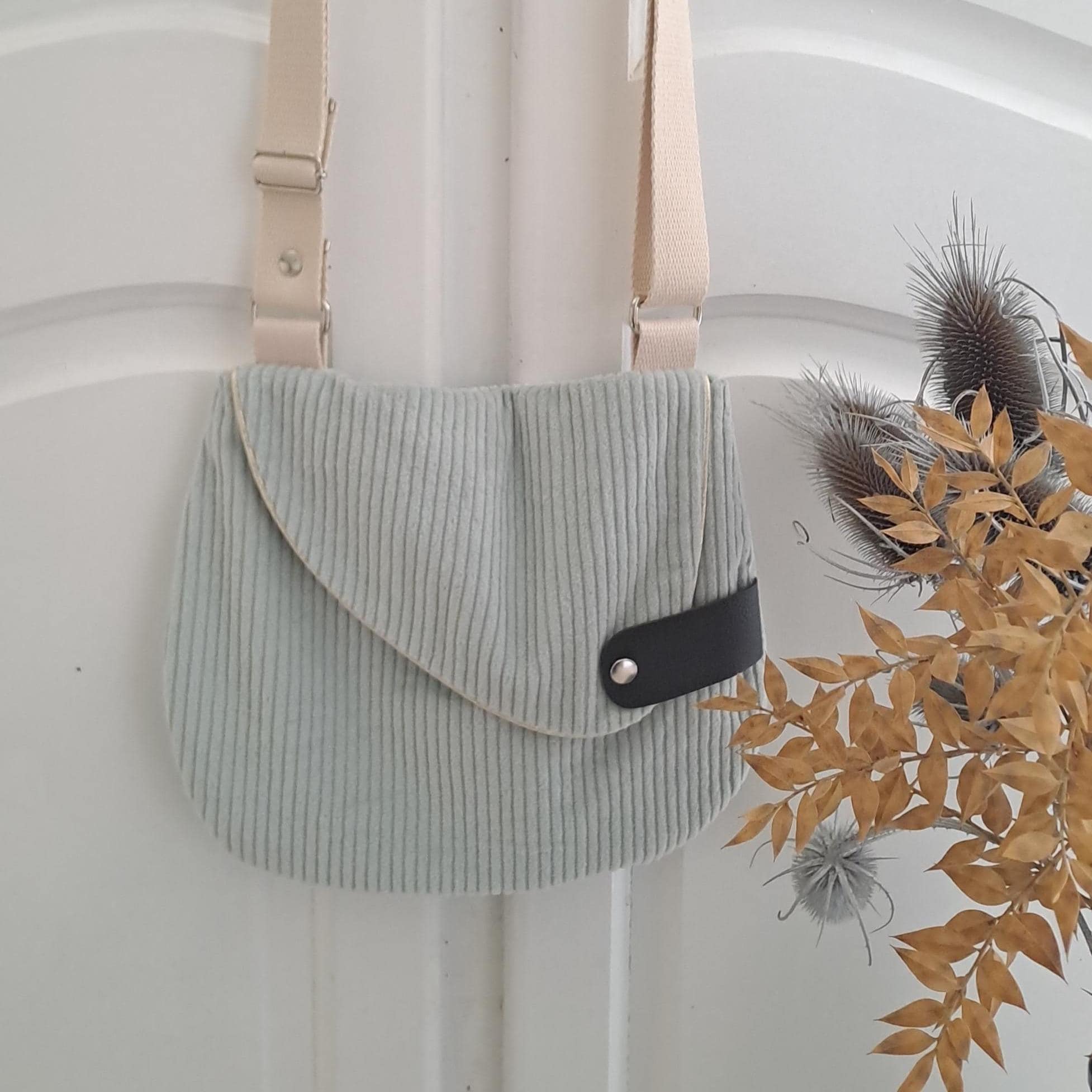 Sac Besace Vintage En Cuir Et Velours - Camel - Fabriqué En Espagne - Occasion