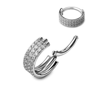 CZ à 3 rangées de 6 mm, 8 mm, 10 mm, 12 mm Clicker en titane · Conque/Daith/Helix/Septum/Tragus · 16 g