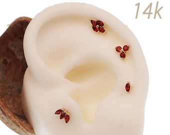14K threadless Push Pin Natural Garnet Stone flat back  titanium piercing ,ideal for lip, ear, tragus, conch, philtrum, nose, helix, flat