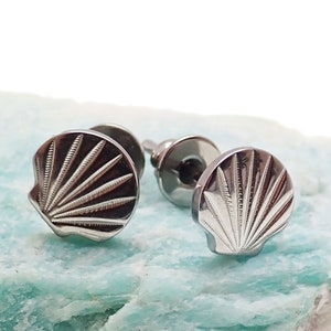 Pair of Seashell Implant Titanium Hypoallergenic Earrings - For Sensitive Ears