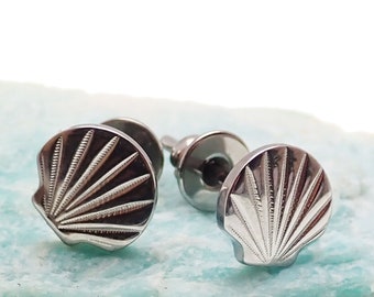 Pair of Seashell Implant Titanium Hypoallergenic Earrings - For Sensitive Ears