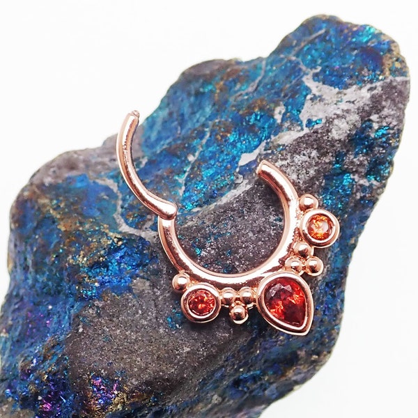 16g Ruby / Clear CZ Gold-Filled 8mm Surgical Steel Brass Clicker - Septum, Daith, Helix