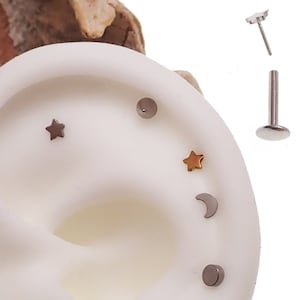 Implant grade titanium Push Fit helix, Cartilage, conch, tragus, flat, Nose, lip flatback stud. 20g,18g,16g,14g,